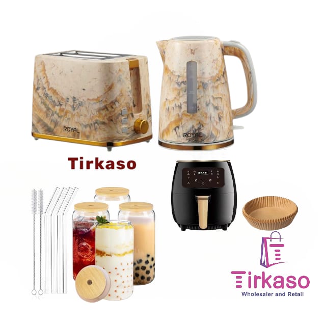 glass with Straw,6L Airfery with paper,Toaster and Kettle Set