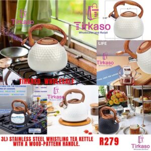3L Stainless Steel Whistling Tea Kettle With A Wood-Pattern Handle