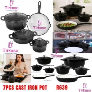 7PCS Cast Iron Pot Black