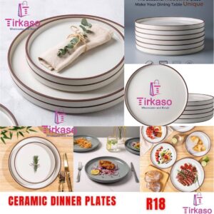 Ceramic Dinner Plates Grey With Brown Lines