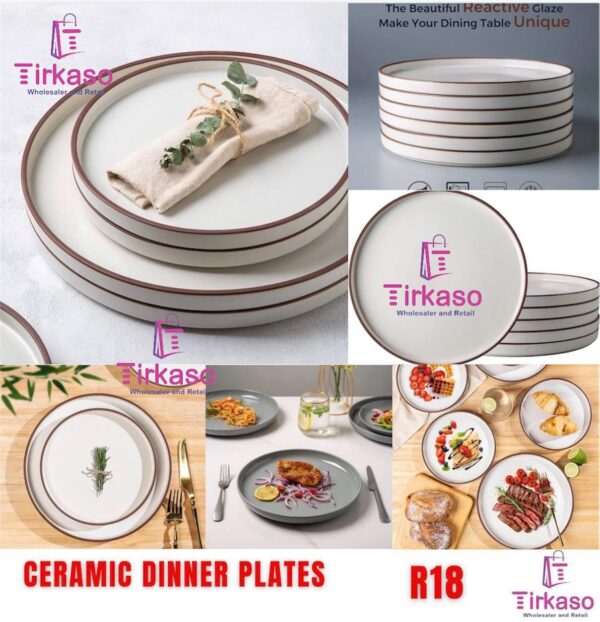 Ceramic Dinner Plates Grey With Brown Lines