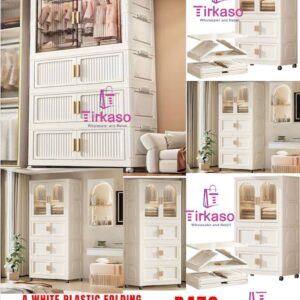 White Plastic Folding Wardrobe With Wheels And Magnetic Doors
